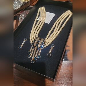 Heidi Daus Elegant Montana Pearl and Blue Gem Necklace